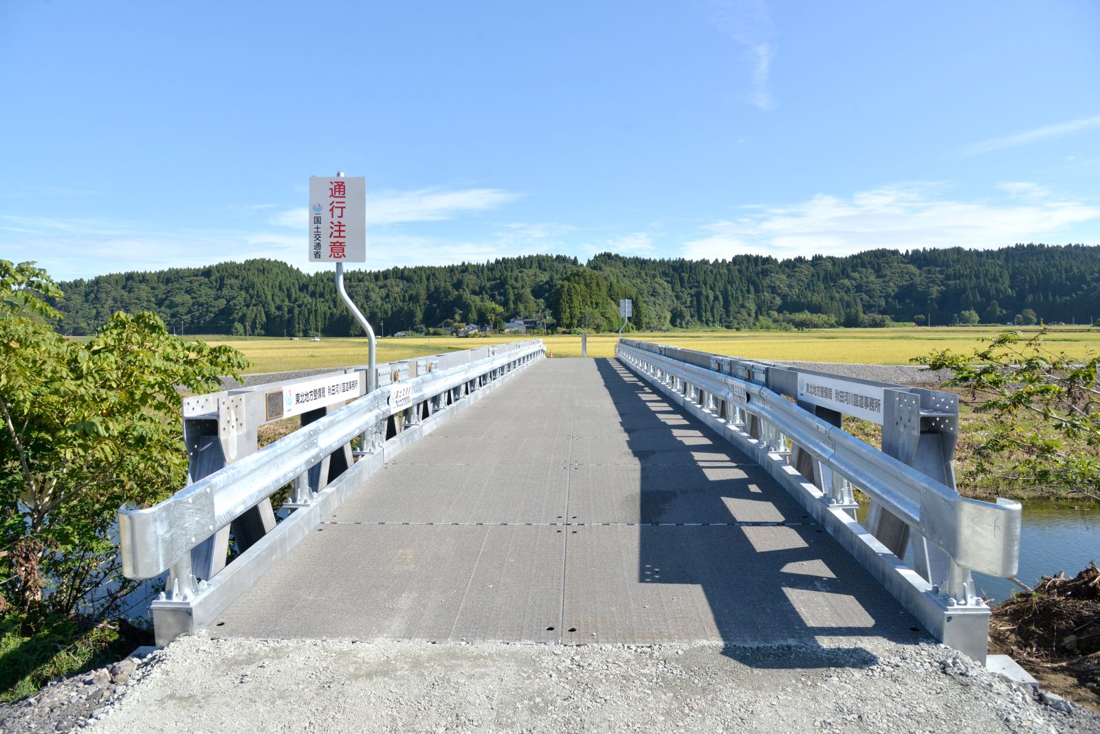 県道方面から見た仮橋