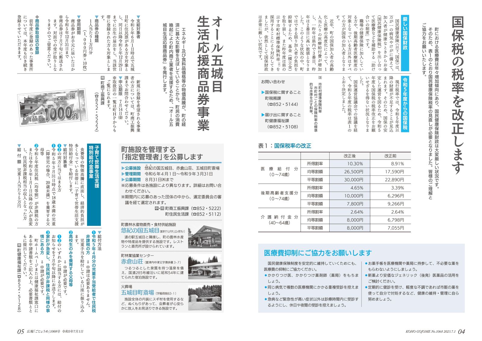 国保税税率改正／オール五城目生活応援商品券事業　など