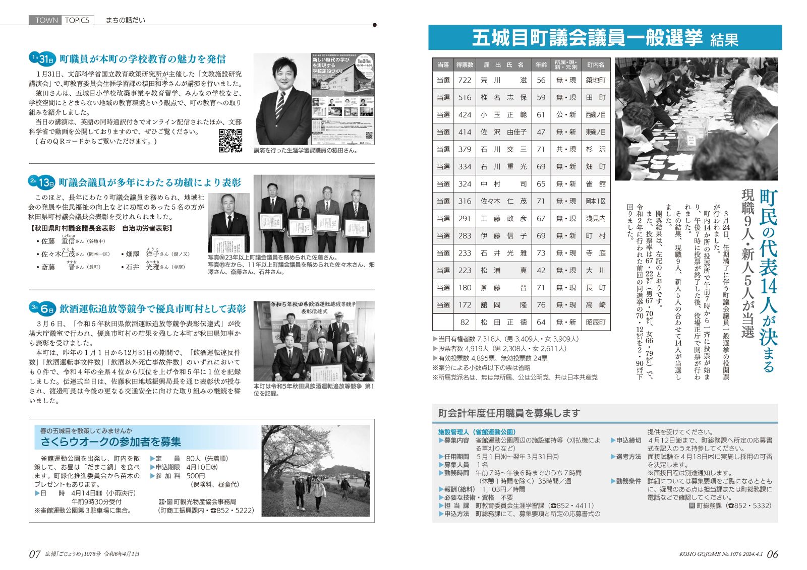 6-7㌻　町議会議員一般選挙／会計年度任用職員の募集　など